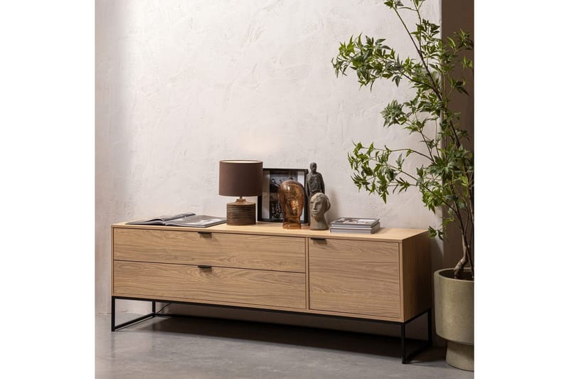 Silas TV-bänk 180 cm med Förvaring i Trä med Metallunderrede - Beige - Möbler - TV- & Mediamöbler - TV bänk & mediabänk