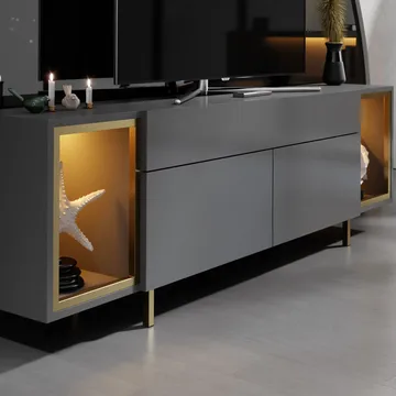 Sosan TV-bänk 180x55x32 cm - Antracit och guld - Möbler - TV- & Mediamöbler - TV bänk & mediabänk