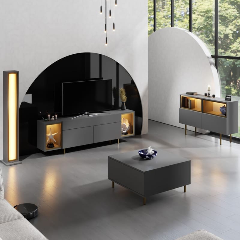 Sosan TV-bänk 180x55x32 cm - Antracit och guld - Möbler - TV- & Mediamöbler - TV bänk & mediabänk