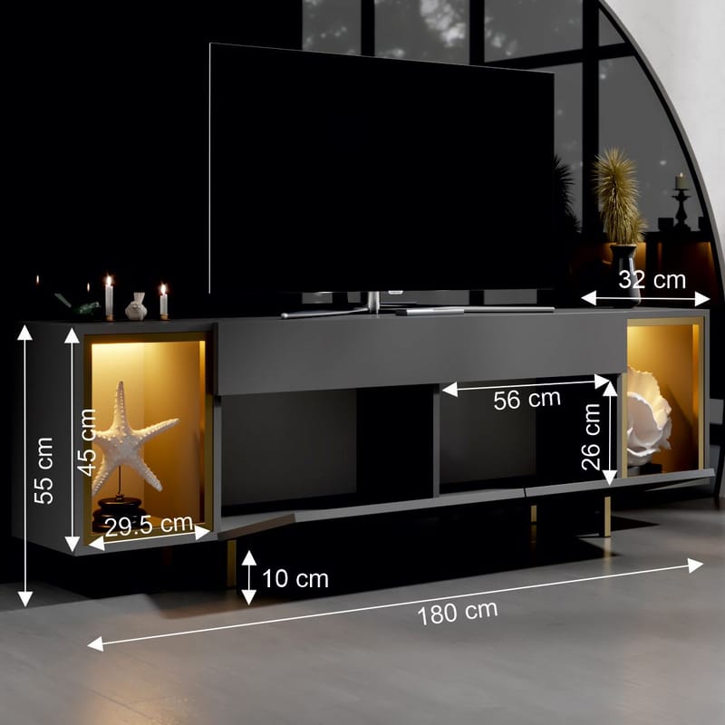 Sosan TV-bänk 180x55x32 cm - Antracit/Guld - Möbler - TV- & Mediamöbler - TV bänk & mediabänk