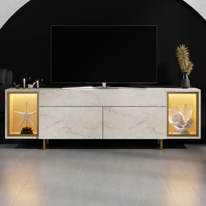 Sosan TV-bänk 180x55x32 cm - Travertin och guld - Möbler - TV- & Mediamöbler - TV bänk & mediabänk