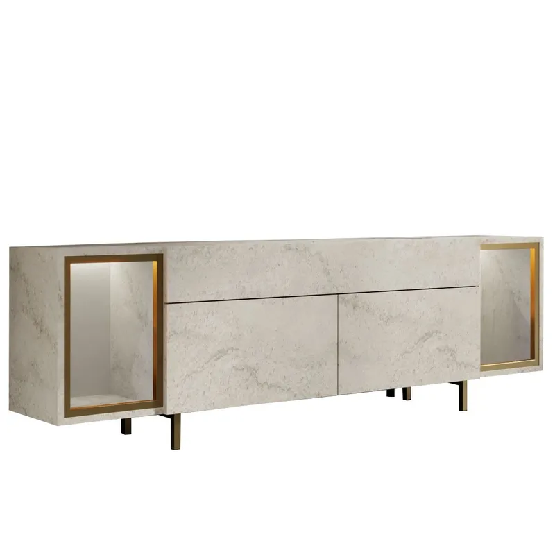 Sosan TV-bänk 180x55x32 cm - Travertin och guld - Möbler - TV- & Mediamöbler - TV bänk & mediabänk