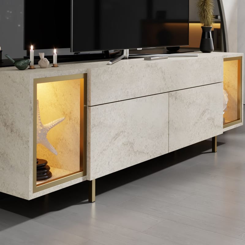 Sosan TV-bänk 180x55x32 cm - Travertin och guld - Möbler - TV- & Mediamöbler - TV b änk & mediabänk