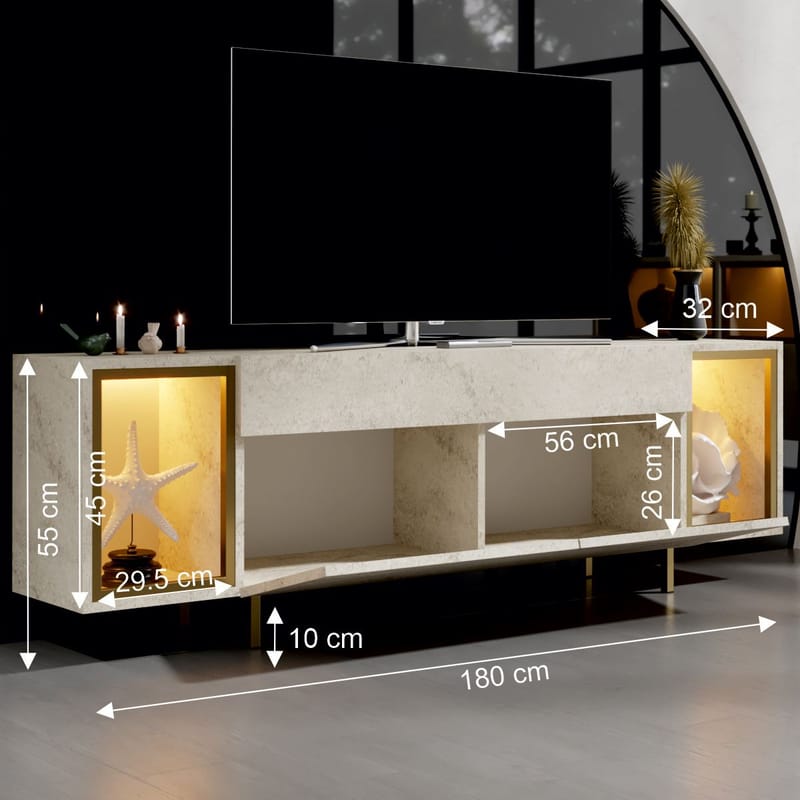 Sosan TV-bänk 180x55x32 cm - Travertin och guld - Möbler - TV- & Mediamöbler - TV bänk & mediabänk