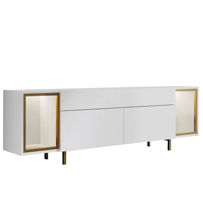 Sosan TV-bänk 180x55x32 cm, Vit/guld