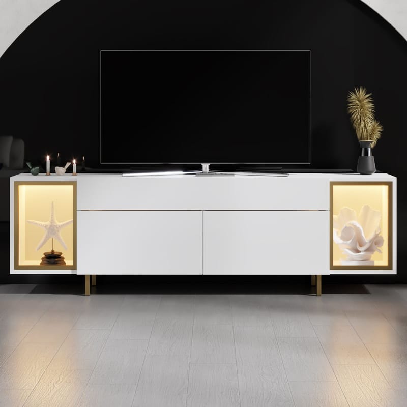 Sosan TV-bänk 180x55x32 cm - Vit/guld - Möbler - TV- & Mediamöbler - TV bänk & mediabänk