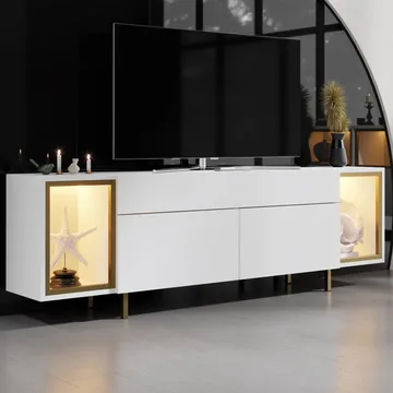 Sosan TV-bänk 180x55x32 cm - Vit/guld - Möbler - TV- & Mediamöbler - TV bänk & mediabänk