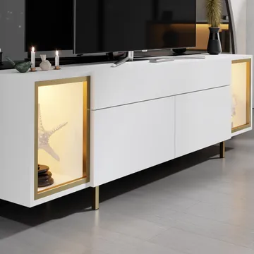 Sosan TV-bänk 180x55x32 cm - Vit/guld - Möbler - TV- & Mediamöbler - TV bänk & mediabänk