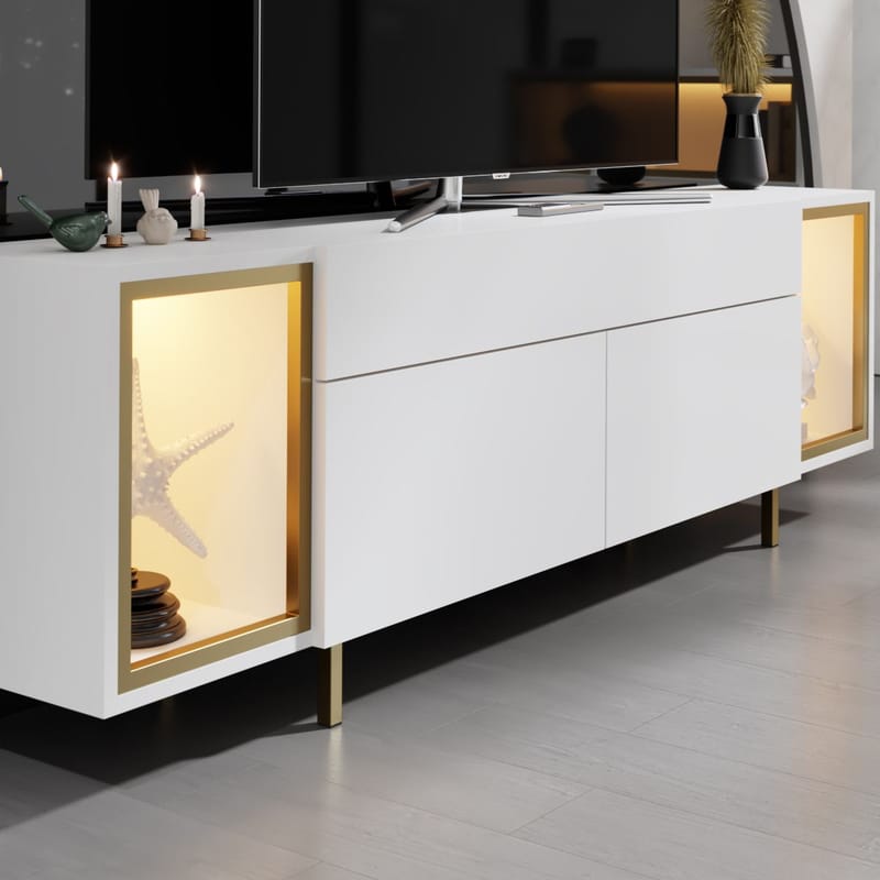 Sosan TV-bänk 180x55x32 cm - Vit/guld - Möbler - TV- & Mediamöbler - TV bänk & mediabänk