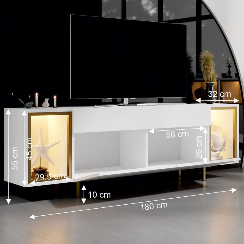 Sosan TV-bänk 180x55x32 cm - Vit/guld - Möbler - TV- & Mediamöbler - TV bänk & mediabänk