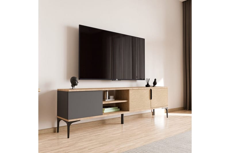 Tarz Tv-bänk 180 cm - Mediumfärgat trä/Antracit - Möbler - TV- & Mediamöbler - TV bänk & mediabänk