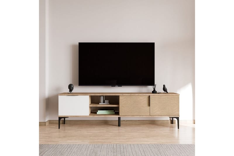 Tarz Tv-bänk 180 cm - Mediumfärgat trä/Vit - Möbler - TV- & Mediamöbler - TV bänk & mediabänk