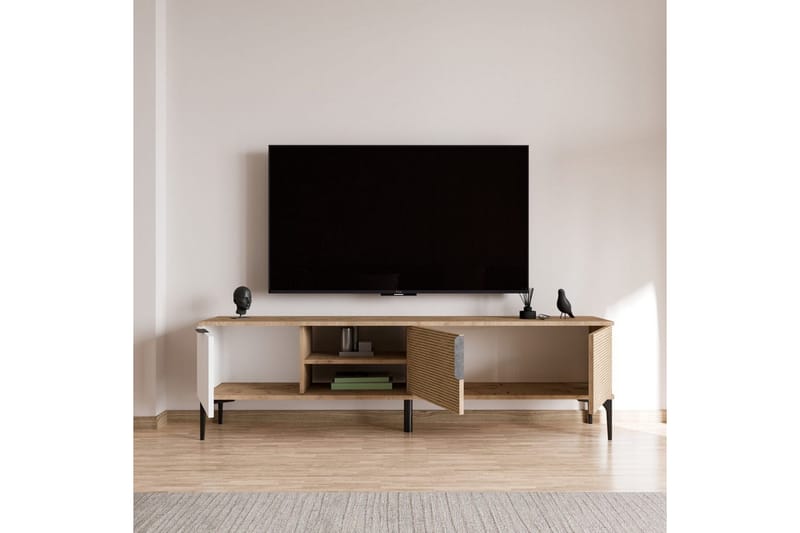 Tarz Tv-bänk 180 cm - Mediumfärgat trä/Vit - Möbler - TV- & Mediamöbler - TV bänk & mediabänk
