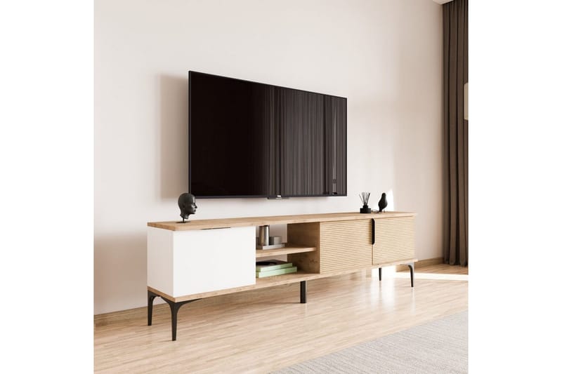 Tarz Tv-bänk 180 cm - Mediumfärgat trä/Vit - Möbler - TV- & Mediamöbler - TV bänk & mediabänk