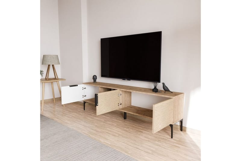 Tarz Tv-bänk 180 cm - Mediumfärgat trä/Vit - Möbler - TV- & Mediamöbler - TV bänk & mediabänk