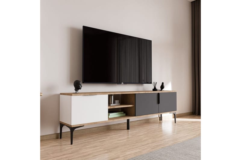 Tarz Tv-bänk 180 cm - Mediumfärgat trä/Vit/Antracit - Möbler - TV- & Mediamöbler - TV bänk & mediabänk