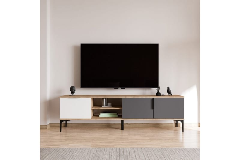 Tarz Tv-bänk 180 cm - Mediumfärgat trä/Vit/Antracit - Möbler - TV- & Mediamöbler - TV bänk & mediabänk
