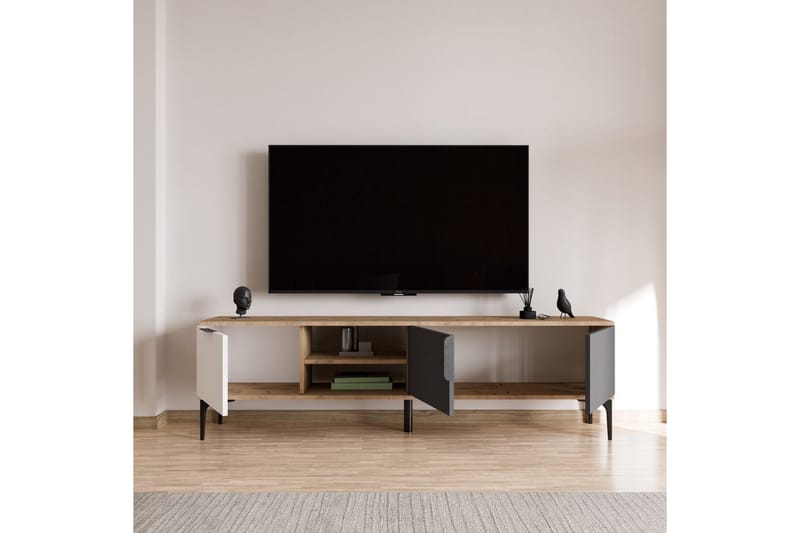 Tarz Tv-bänk 180 cm - Mediumfärgat trä/Vit/Antracit - Möbler - TV- & Mediamöbler - TV bänk & mediabänk