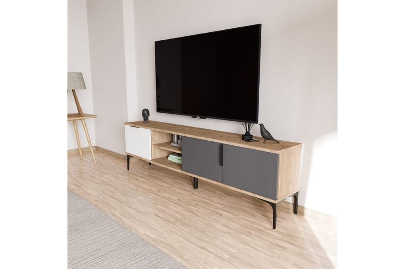 Tarz Tv-bänk 180 cm - Mediumfärgat trä/Vit/Antracit - Möbler - TV- & Mediamöbler - TV bänk & mediabänk