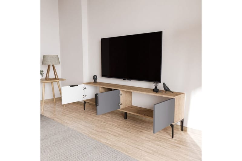 Tarz Tv-bänk 180 cm - Mediumfärgat trä/Vit/Antracit - Möbler - TV- & Mediamöbler - TV bänk & mediabänk