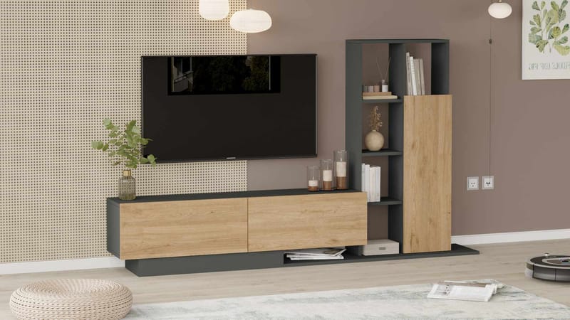 Tavren TV-bänk 201,2x123,6x29,5 cm - Naturlig och antracit - Möbler - TV- & Mediamöbler - TV-skåp