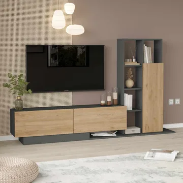 Tavren TV-bänk 201,2x123,6x29,5 cm - Naturlig och antracit - Möbler - TV- & Mediamöbler - TV-skåp