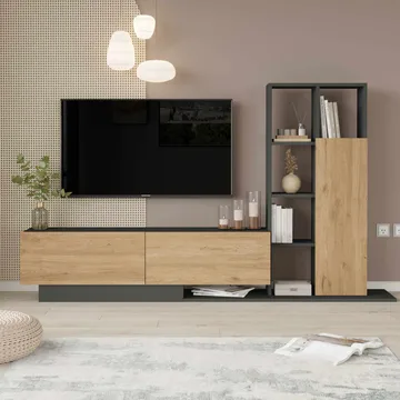Tavren TV-bänk 201,2x123,6x29,5 cm - Naturlig och antracit - Möbler - TV- & Mediamöbler - TV-skåp