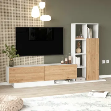 Tavren TV-bänk 201,2x123,6x29,5 cm - Naturlig och vit - Möbler - TV- & Mediamöbler - TV-skåp