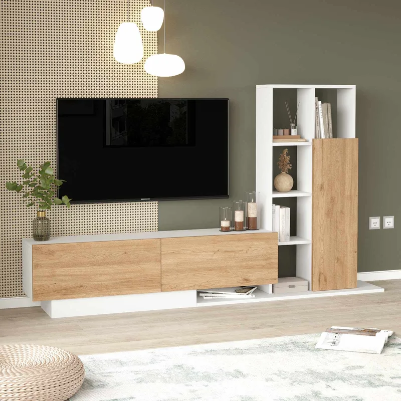 Tavren TV-bänk 201,2x123,6x29,5 cm - Naturlig och vit - Möbler - TV- & Mediamöbler - TV-skåp