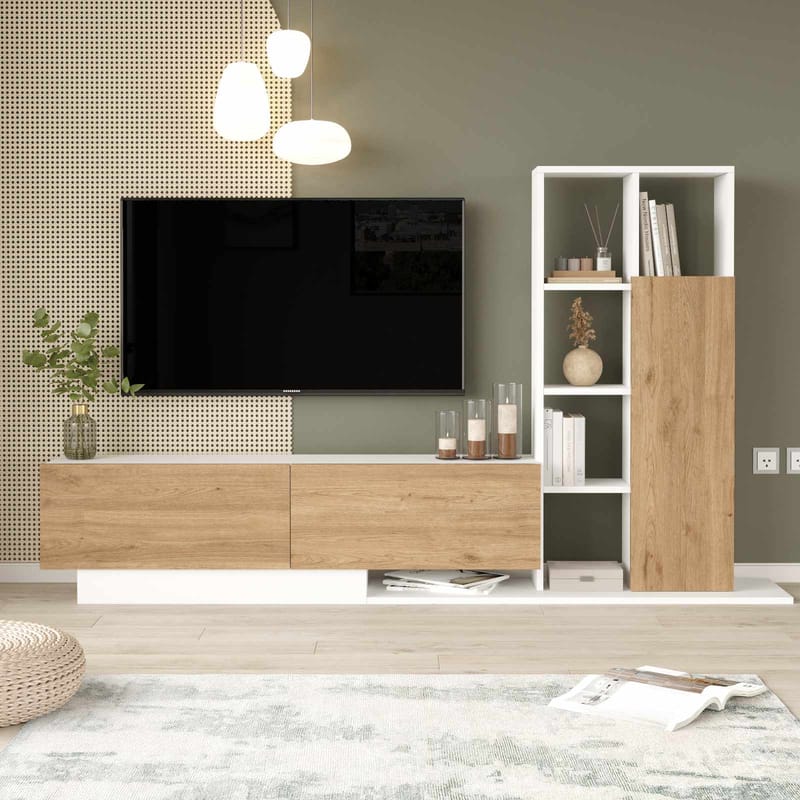 Tavren TV-bänk 201,2x123,6x29,5 cm - Naturlig och vit - Möbler - TV- & Mediamöbler - TV-skåp