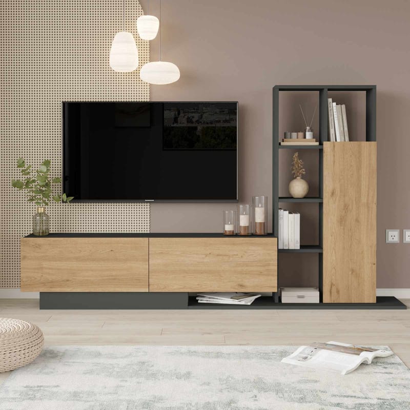 Tavren TV-bänk 201,2x123,6x29,5 cm - Naturlig/Antracit - Möbler - TV- & Mediamöbler - TV-skåp
