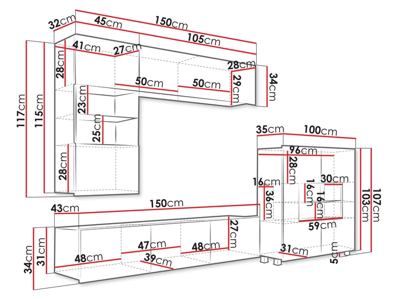Tessan Tv väggenhet med LED-belysning - blå - Möbler - TV- & Mediamöbler - TV-möbelset