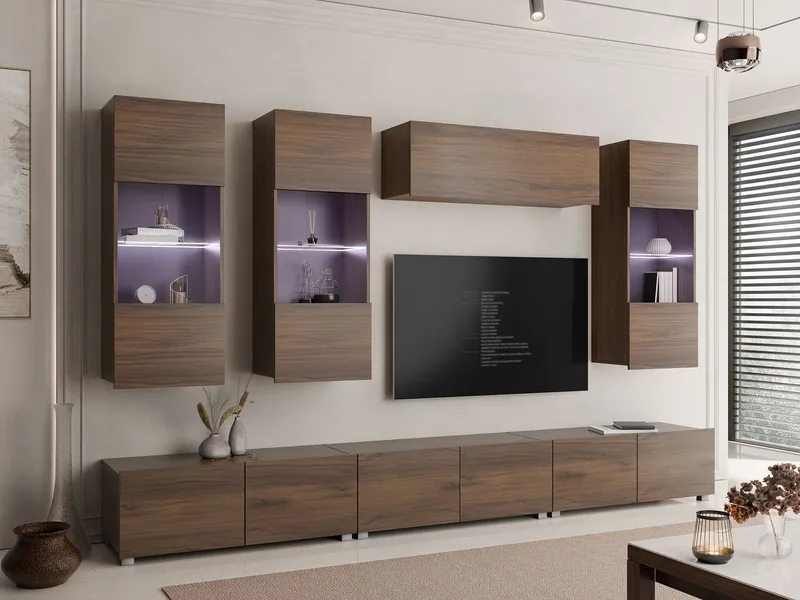 Tessan Tv väggenhet med LED-belysning - brun - Möbler - TV- & Mediamöbler - TV-möbelset