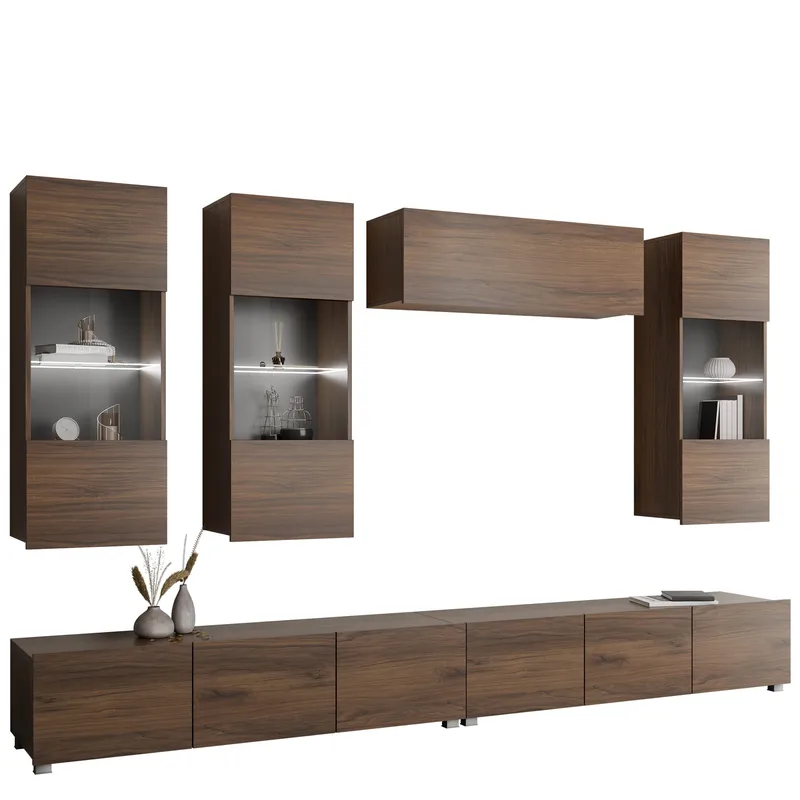 Tessan Tv väggenhet med LED-belysning, brun