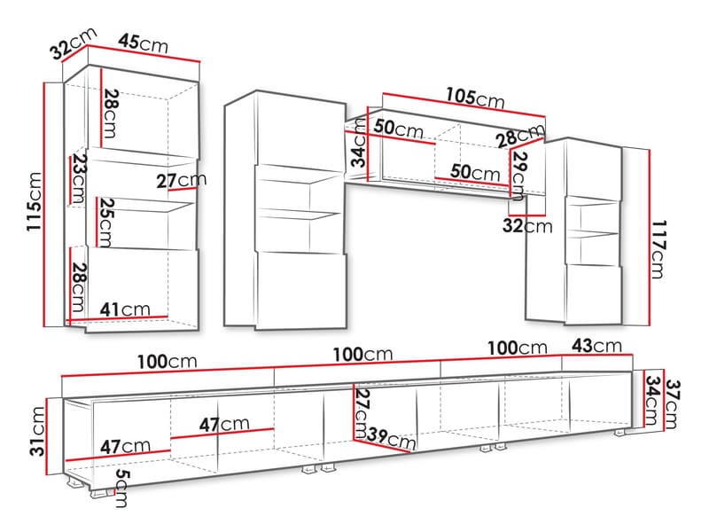 Tessan Tv väggenhet med LED-belysning - brun - Möbler - TV- & Mediamöbler - TV-möbelset