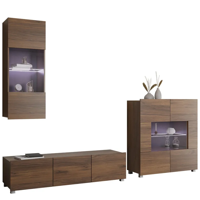 Tessan Tv väggenhet med LED-belysning, brun