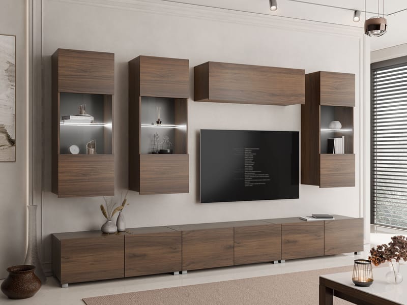 Tessan Tv väggenhet med LED-belysning - brun - Möbler - TV- & Mediamöbler - TV-möbelset