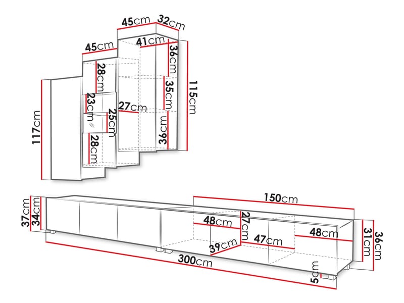 Tessan Tv väggenhet med LED-belysning - brun - Möbler - TV- & Mediamöbler - TV-möbelset