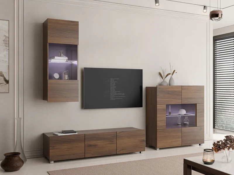 Tessan Tv väggenhet med LED-belysning - brun - Möbler - TV- & Mediamöbler - TV-möbelset