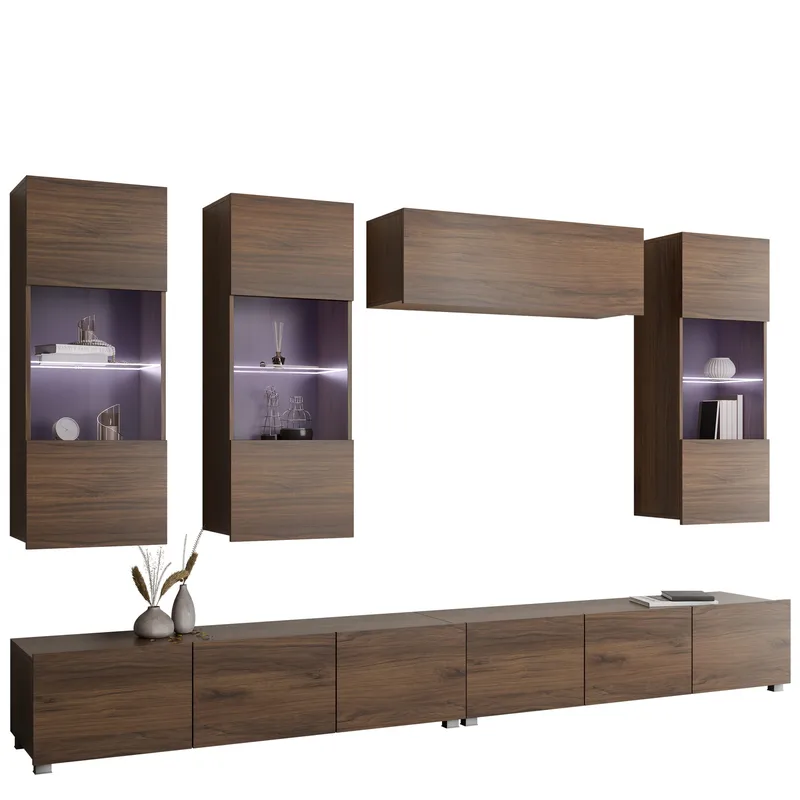 Tessan Tv väggenhet med LED-belysning, brun