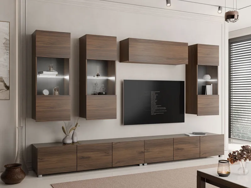 Tessan Tv väggenhet med LED-belysning - brun - Möbler - TV- & Mediamöbler - TV-möbelset