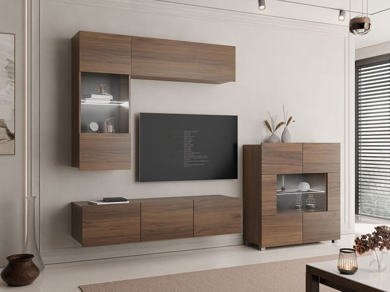 Tessan Tv väggenhet med LED-belysning - brun - Möbler - TV- & Mediamöbler - TV-möbelset