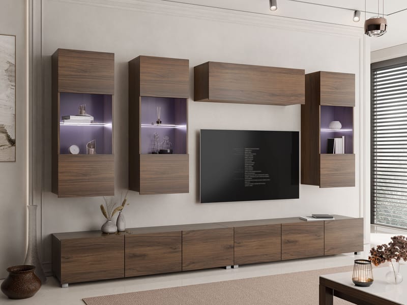 Tessan Tv väggenhet med LED-belysning - brun - Möbler - TV- & Mediamöbler - TV-möbelset