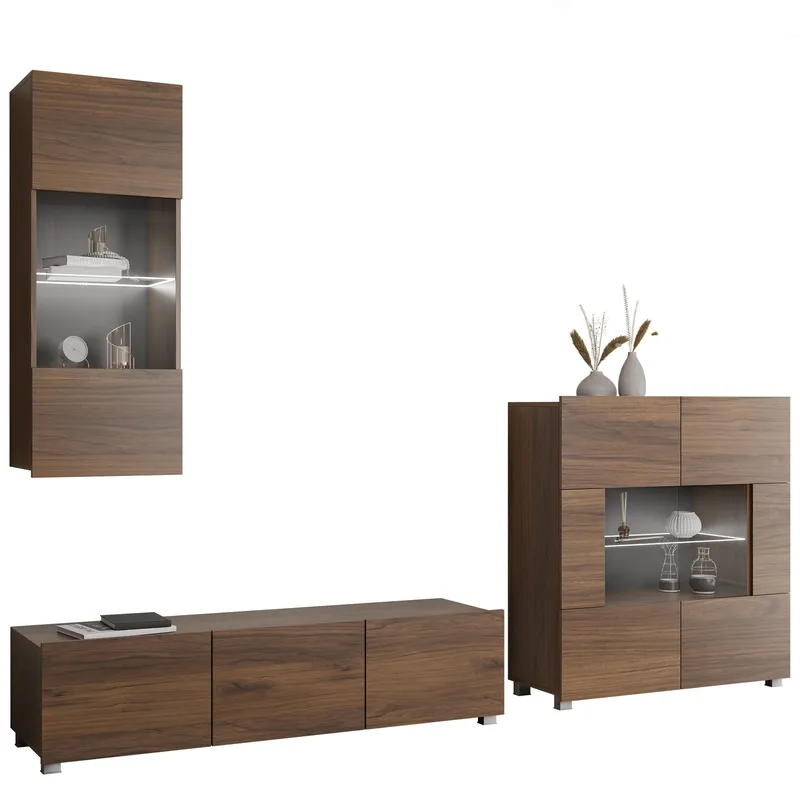 Tessan Tv väggenhet med LED-belysning, brun