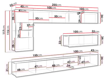 Tessan Tv väggenhet med LED-belysning - brun - Möbler - TV- & Mediamöbler - TV-möbelset