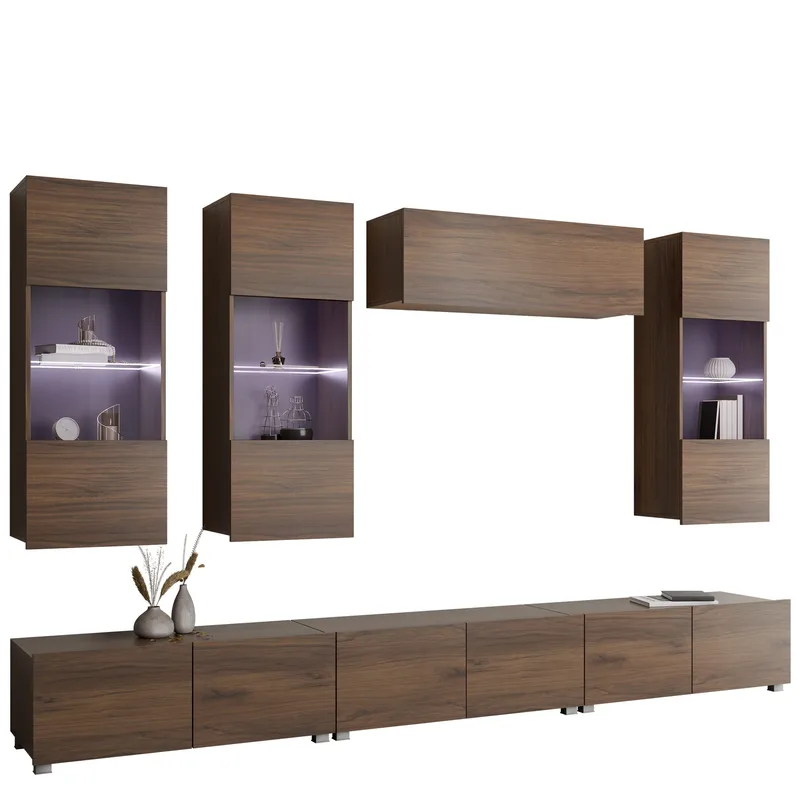 Tessan Tv väggenhet med LED-belysning, brun