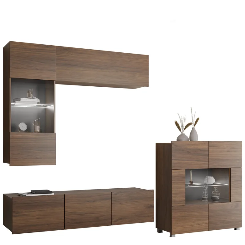 Tessan Tv väggenhet med LED-belysning, brun