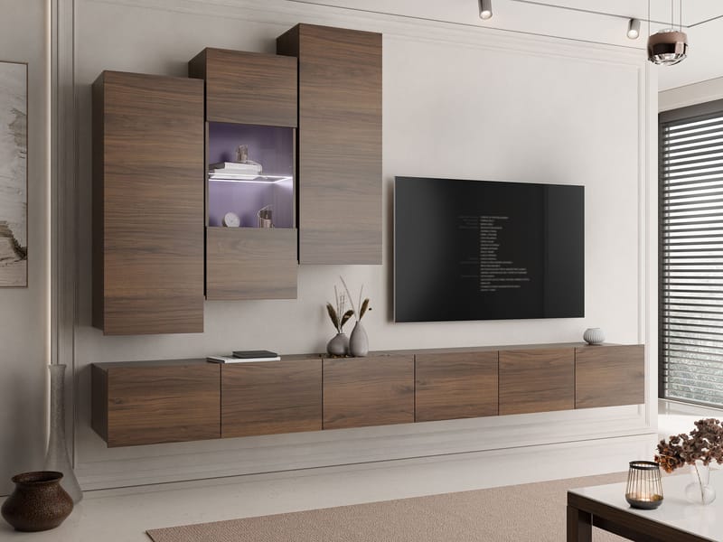 Tessan Tv väggenhet med LED-belysning - brun - Möbler - TV- & Mediamöbler - TV-möbelset