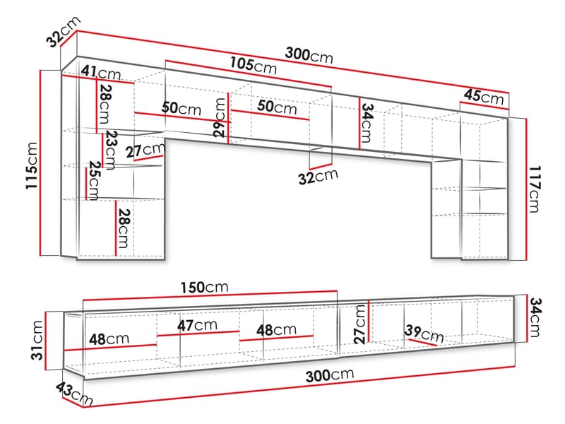 Tessan Tv väggenhet med LED-belysning - vit - Möbler - TV- & Mediamöbler - TV-möbelset