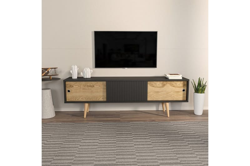 Ticoman Tv-bänk 160 cm - Mediumfärgat trä/Antracit - Möbler - TV- & Mediamöbler - TV bänk & mediabänk
